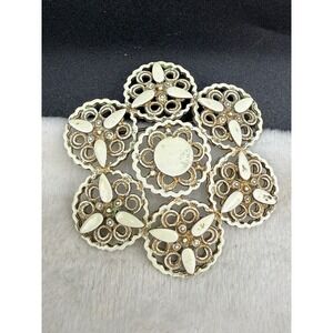 Vintage Florenza Enamel Brooch Brushed Gold Signed